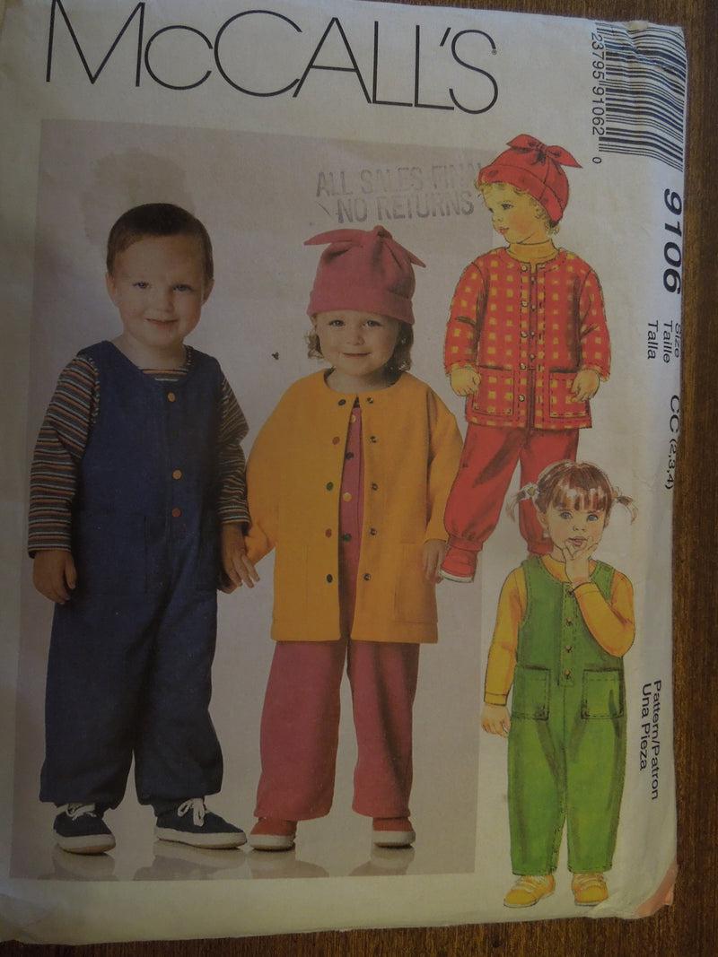 McCalls 9106, Childrens, Jackets, Jumpsuits, Hat, Uncut Sewing Pattern