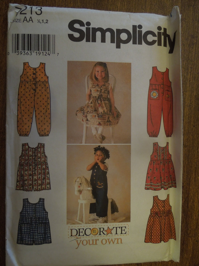 Simplicity 7213, Girls, Dresses, Rompers,  Uncut sewing pattern