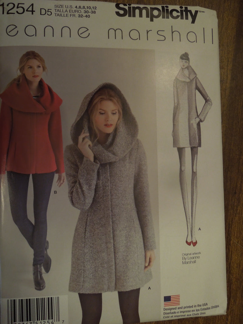 Simplicity 1254, Misses, Jackets, Coats with Shawl Hood, Uncut Sewing Pattern