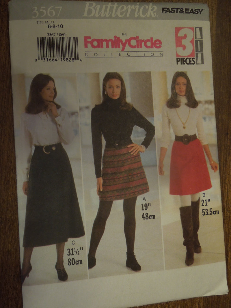 Butterick 3567, Misses, Skirts, A-line, Uncut Sewing Pattern