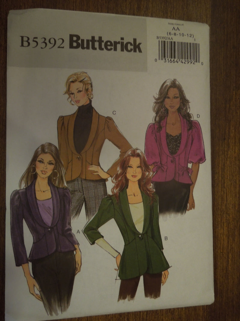 Butterick B5392, Misses Jackets, Lined, Uncut Sewing Pattern