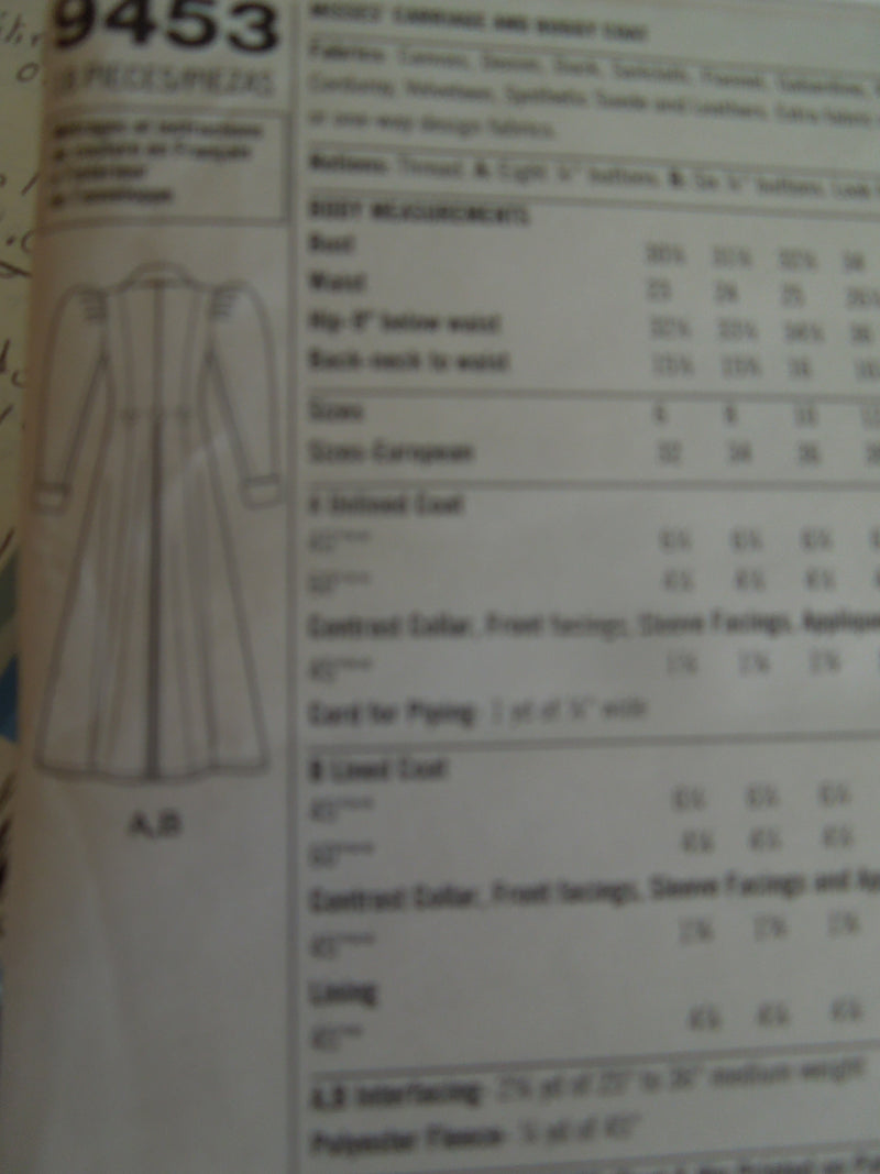 Simplicity 9453, Misses Coats, Duster,  Uncut Sewing Pattern