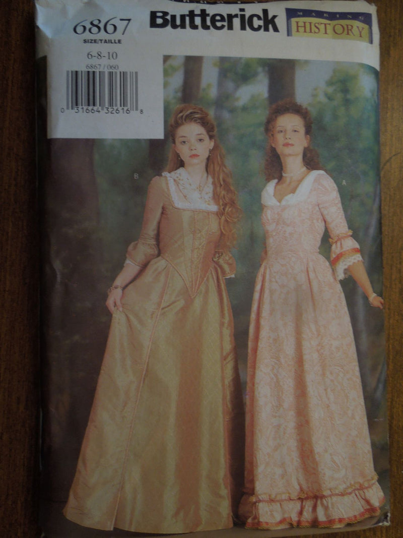 Butterick 6867, Misses, Dresses, Lined, Historical Clothing, Uncut Sewing Pattern