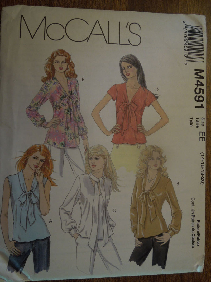 McCalls M4591, misses, blouses, petite,-able, Uncut Sewing Pattern, Sz Varies