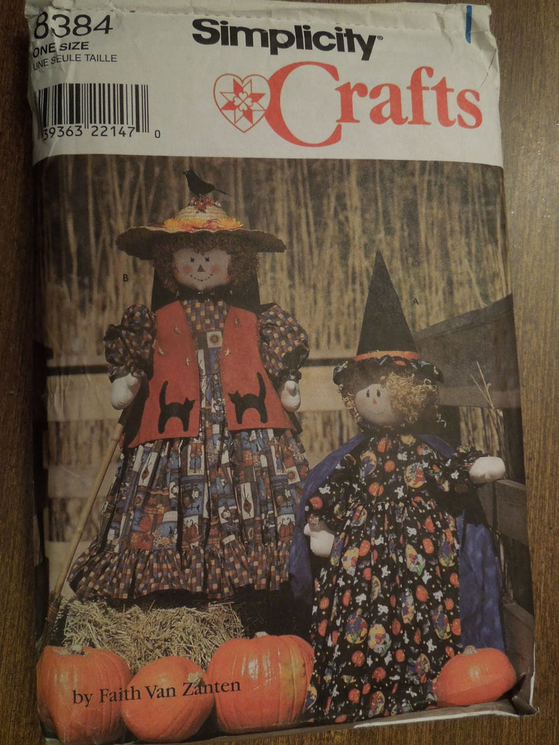 Simplicity 8384, crafts, witch and scarecrow with clothing, dolls, Uncut Sewing Pattern