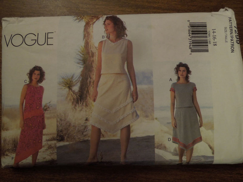 Vogue 7299, Misses Tops and Skirts, Uncut Sewing Pattern