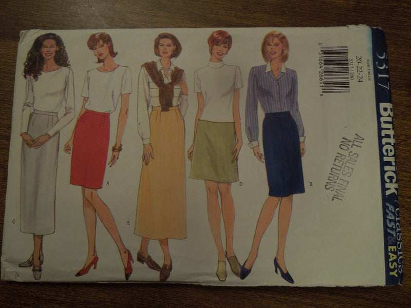 Butterick 5317, Misses, Skirts, Lined, Uncut Sewing Pattern