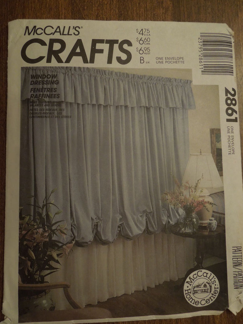 McCalls 2861, window treatments, shades, curtains, Uncut Sewing Pattern