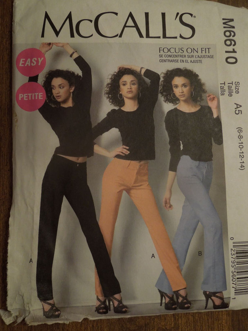 McCalls M6610, petite, misses, jeans, pants, Uncut Sewing Pattern