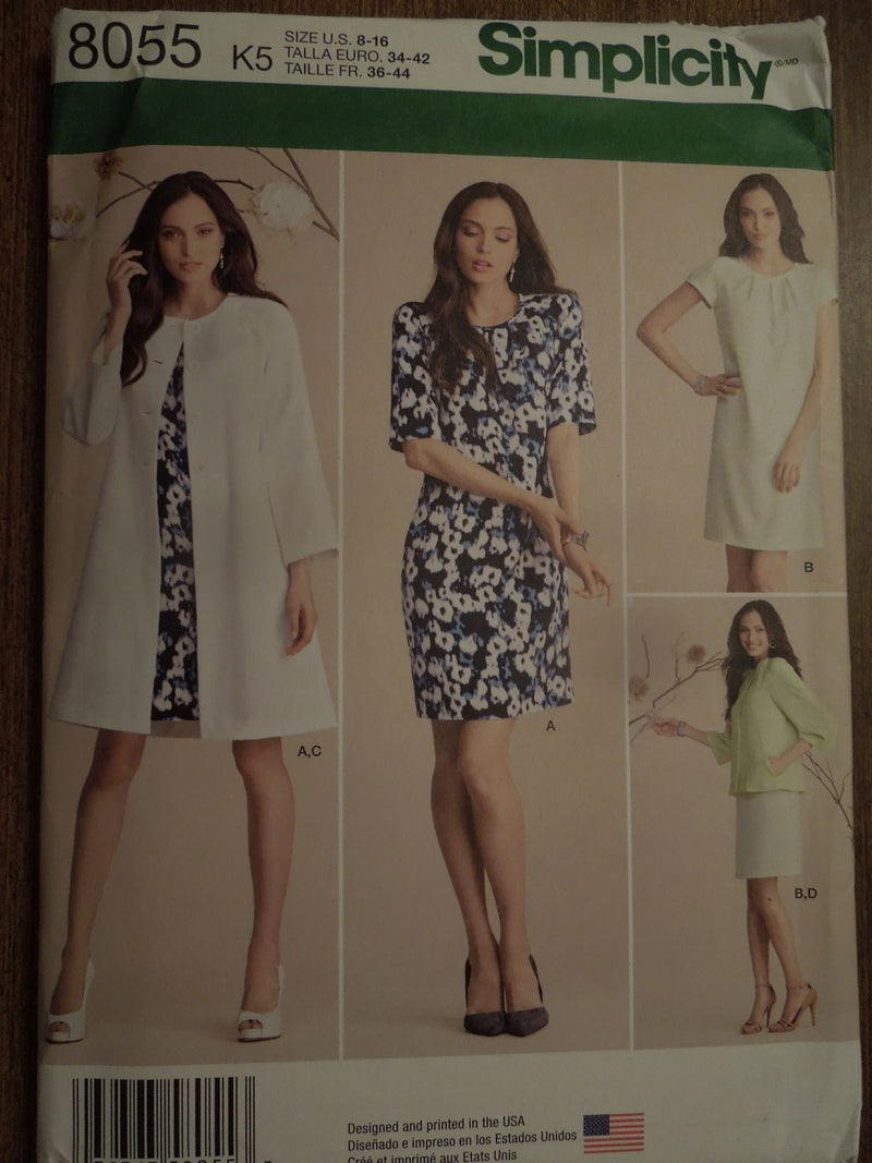 Simplicity 8055, Misses Dresses, Coat and Jacket, Uncut Sewing Pattern