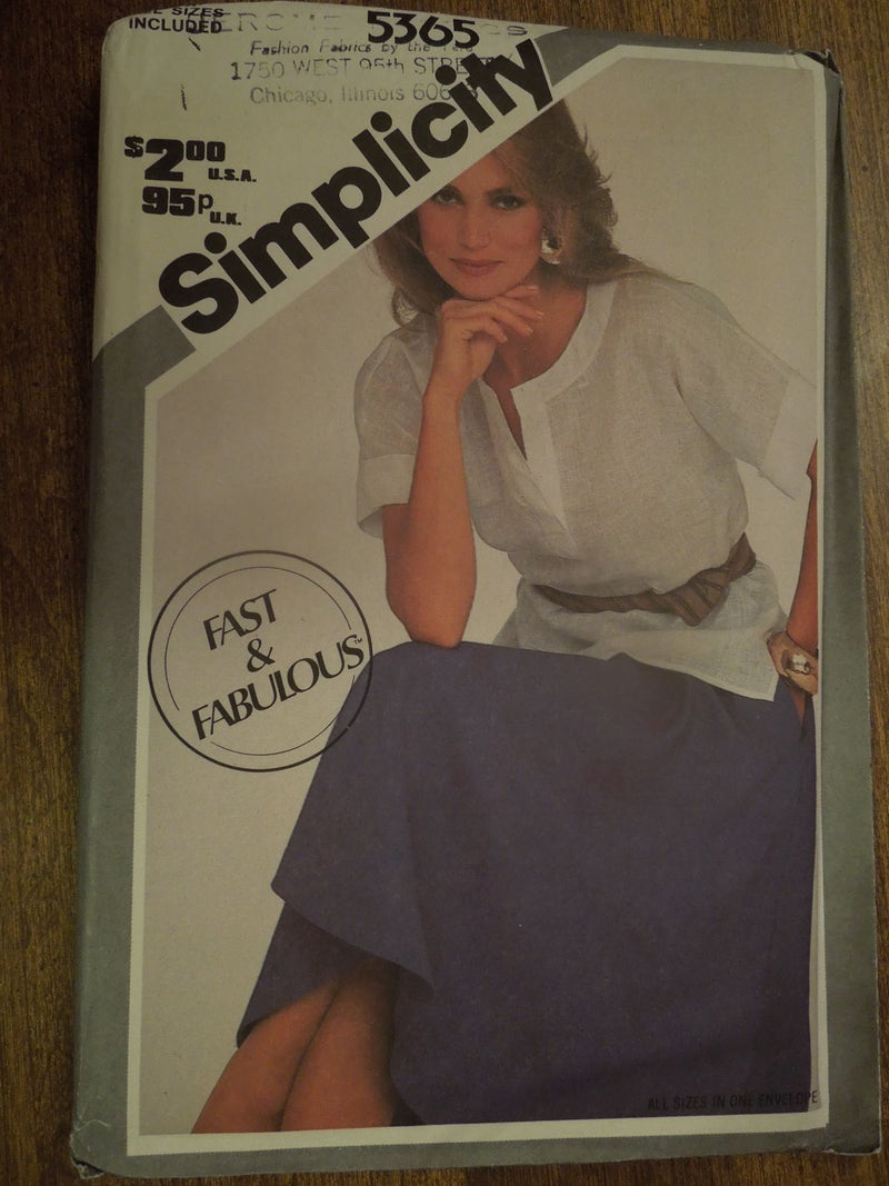 Simplicity 5365, Misses, Tops, Skirts, Uncut Sewing Pattern