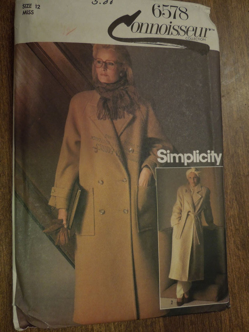 Simplicity 6578, Misses, Coats, Lined, Connoisseur, Uncut Sewing Pattern