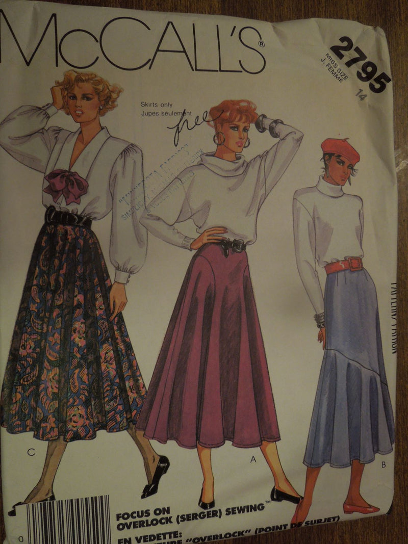 McCalls 2795, misses, skirts, Uncut Sewing Pattern
