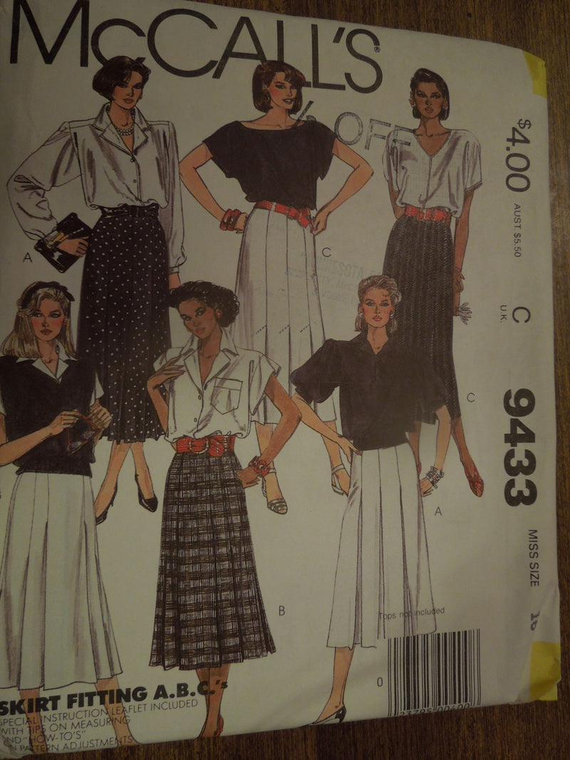 McCalls 9433, Misses Skirts, Uncut Sewing Patterns