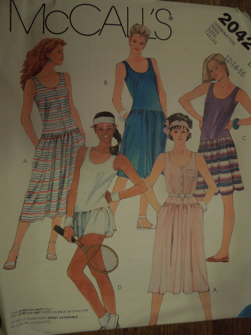 McCalls 2042, misses, dress and panties, stretch knit , Uncut Sewing Pattern