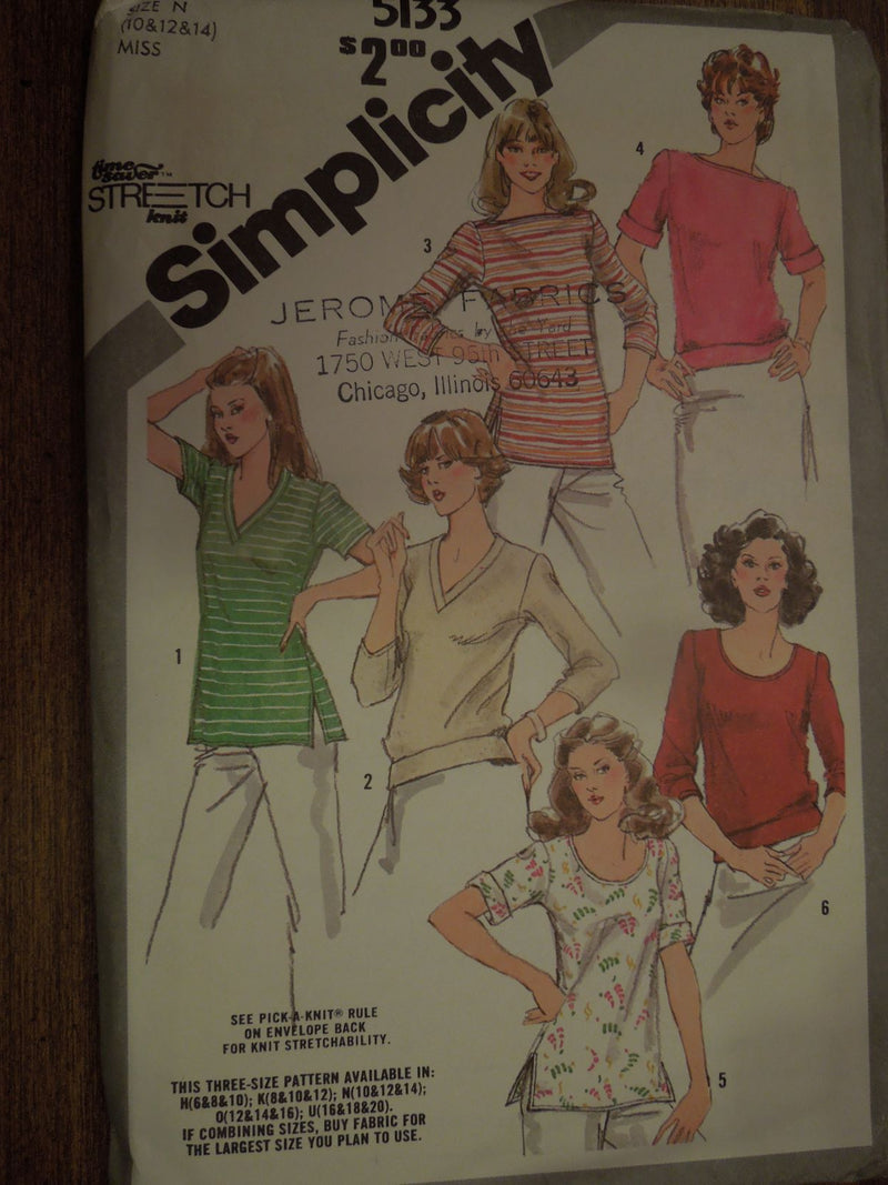 Simplicity 5133, Misses, Tops, Shirts,  Uncut Sewing Pattern