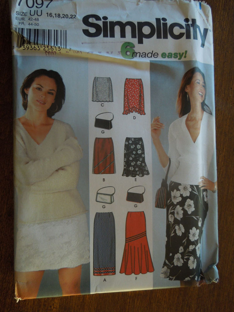 Simplicity 7097, Misses, Skirts, Handbags, Uncut Sewing Pattern, sz varies