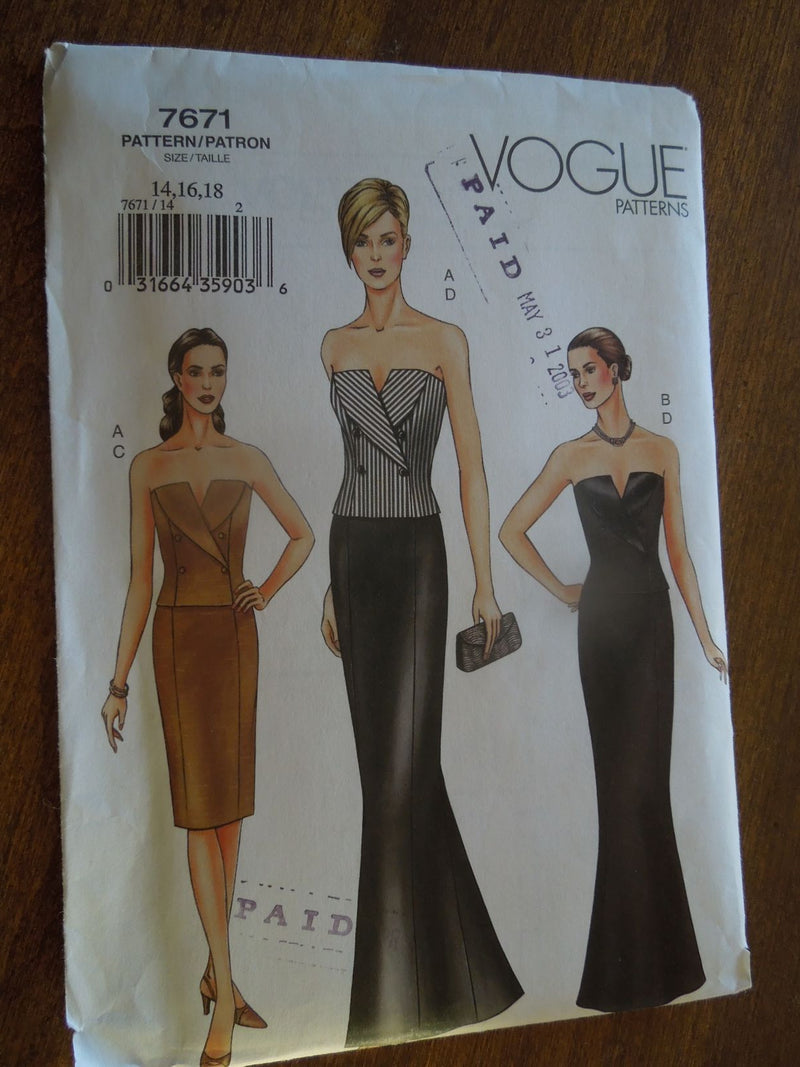 Vogue 7671, Misses, Formals, Lined, Evening Wear, Petite, Uncut Sewing Pattern