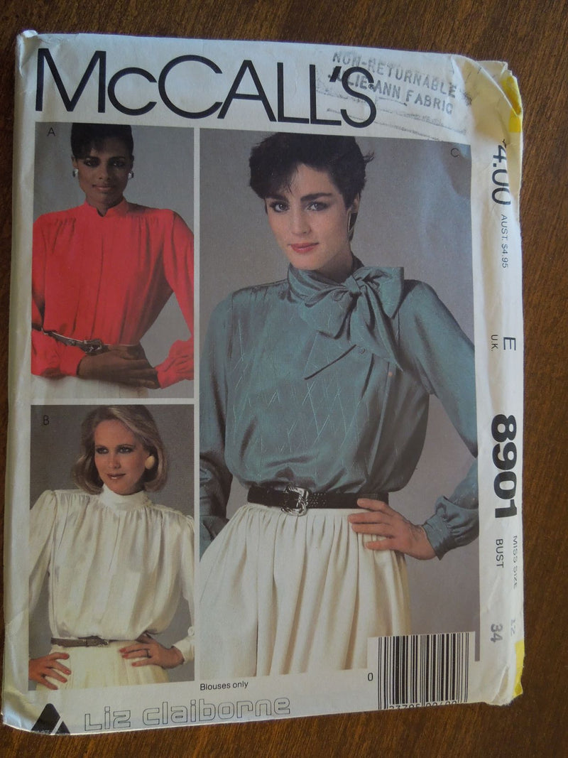 McCalls 8901, misses, blouses, size 12, Uncut Sewing Pattern