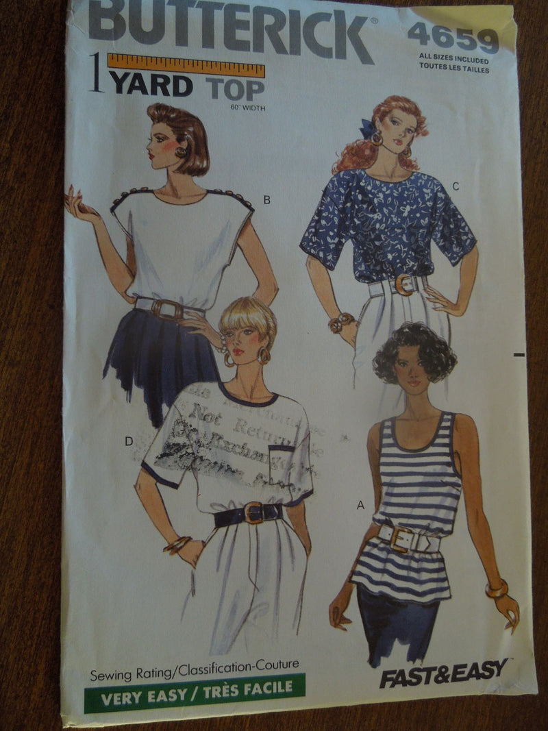 Butterick 4659, Misses, Tops, Pullover Style, Uncut Sewing Pattern