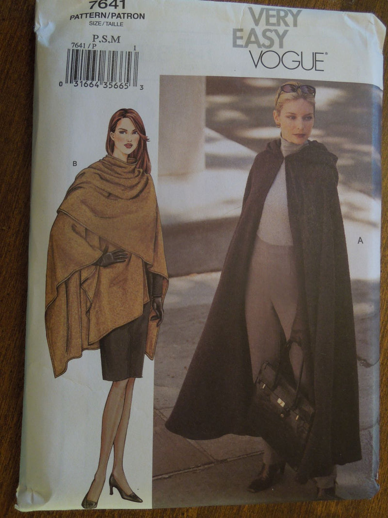 Vogue 7641,  Misses Capes with lined Hood, Uncut Sewing Pattern