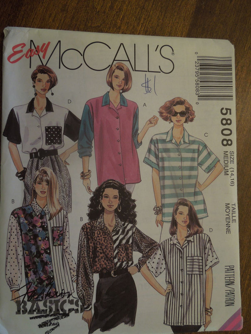 McCalls 5808, Misses, Blouses, Size Varies, Uncut Sewing Pattern