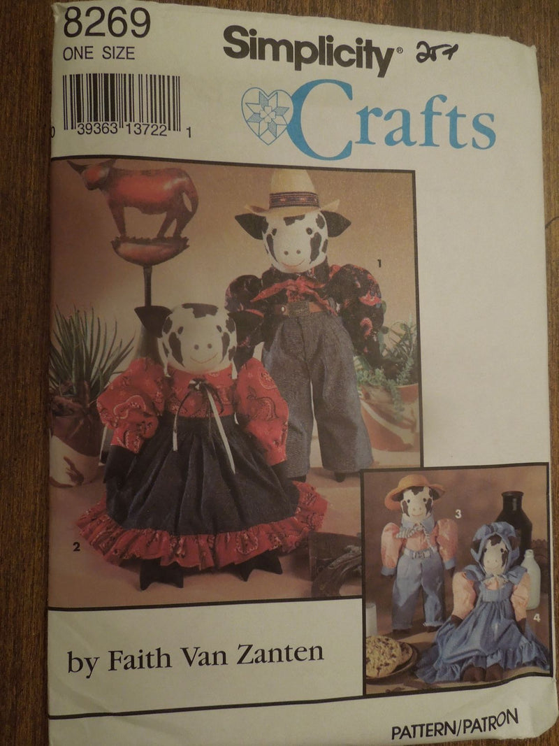 Simplicity 8269, Crafts, Dolls, Cows, Home Decor, Uncut Sewing Pattern