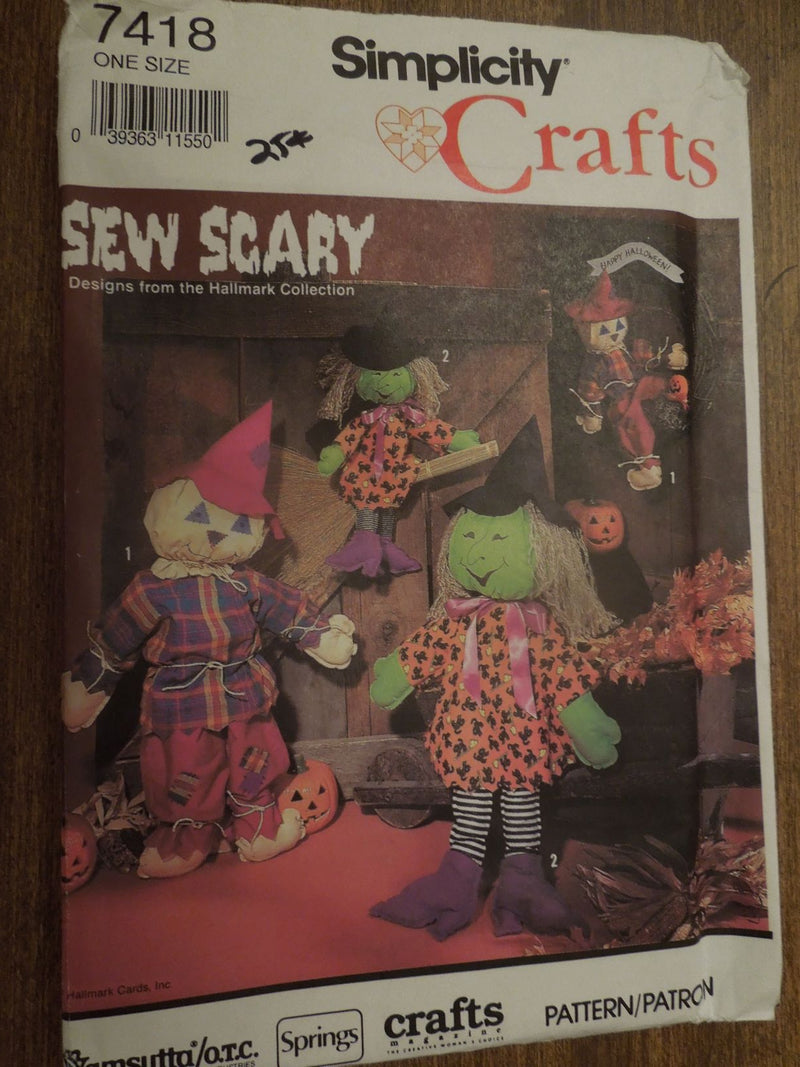 Simplicity 7418, Crafts, Scarcrow, Witch Dolls, Uncut Sewing Pattern