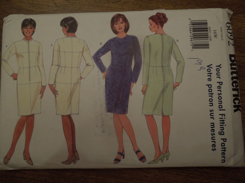 Butterick 6092, Misses, Dresses, Sz Varies, Uncut Sewing Pattern