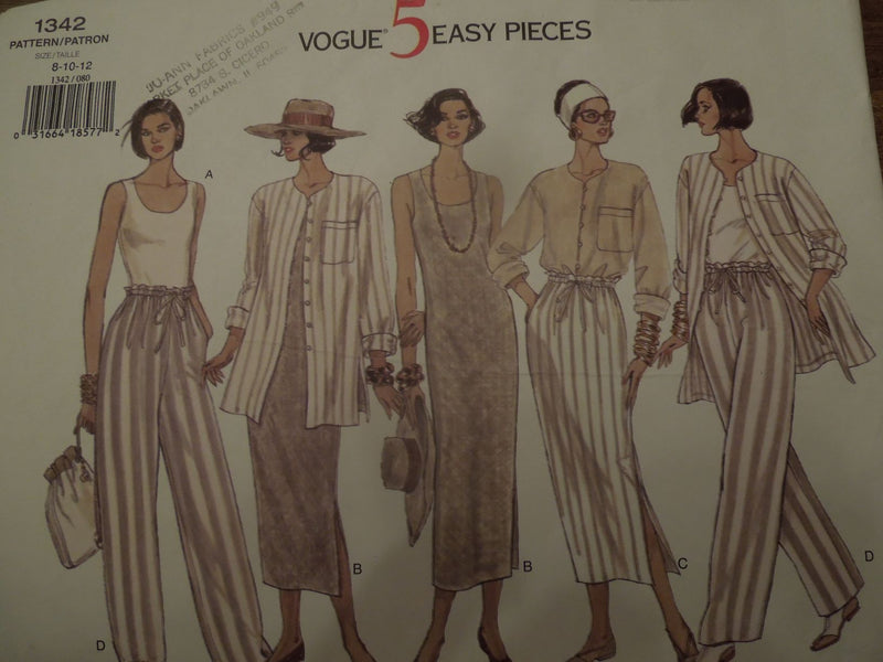 Vogue 1342, Misses, Separates, Dress, Shirt, Uncut Sewing Pattern, sz varies