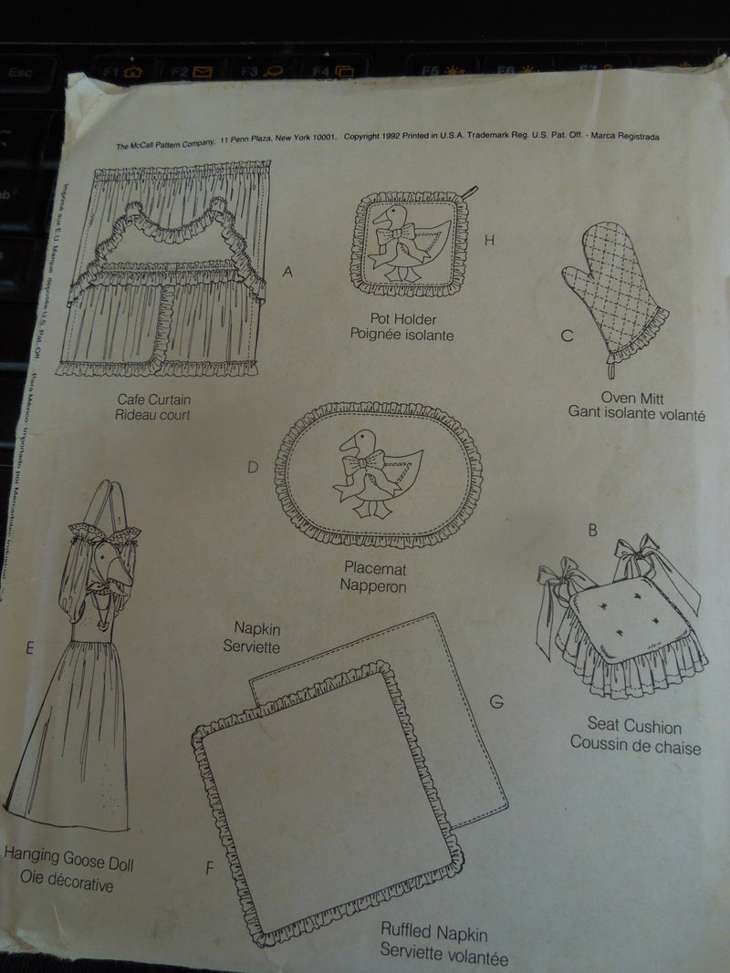 McCalls 5794, Table Linens, Curtains, Goose Doll, UNCUT sewing pattern