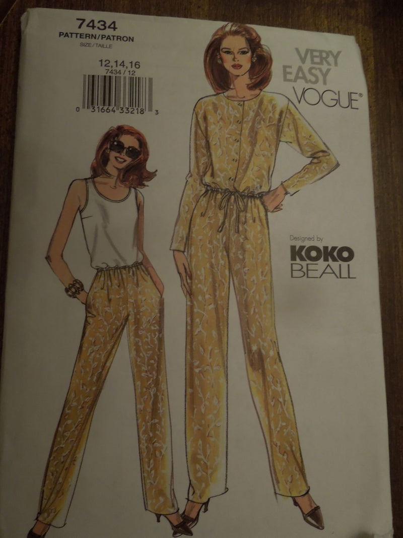 Vogue 7434, Misses, Jackets, Tops, Pants, Sizes Vary, Uncut Sewing Pattern
