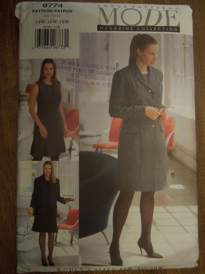 Vogue 9774, Womens, Lined Jackets , Dresses, Uncut Sewing Pattern