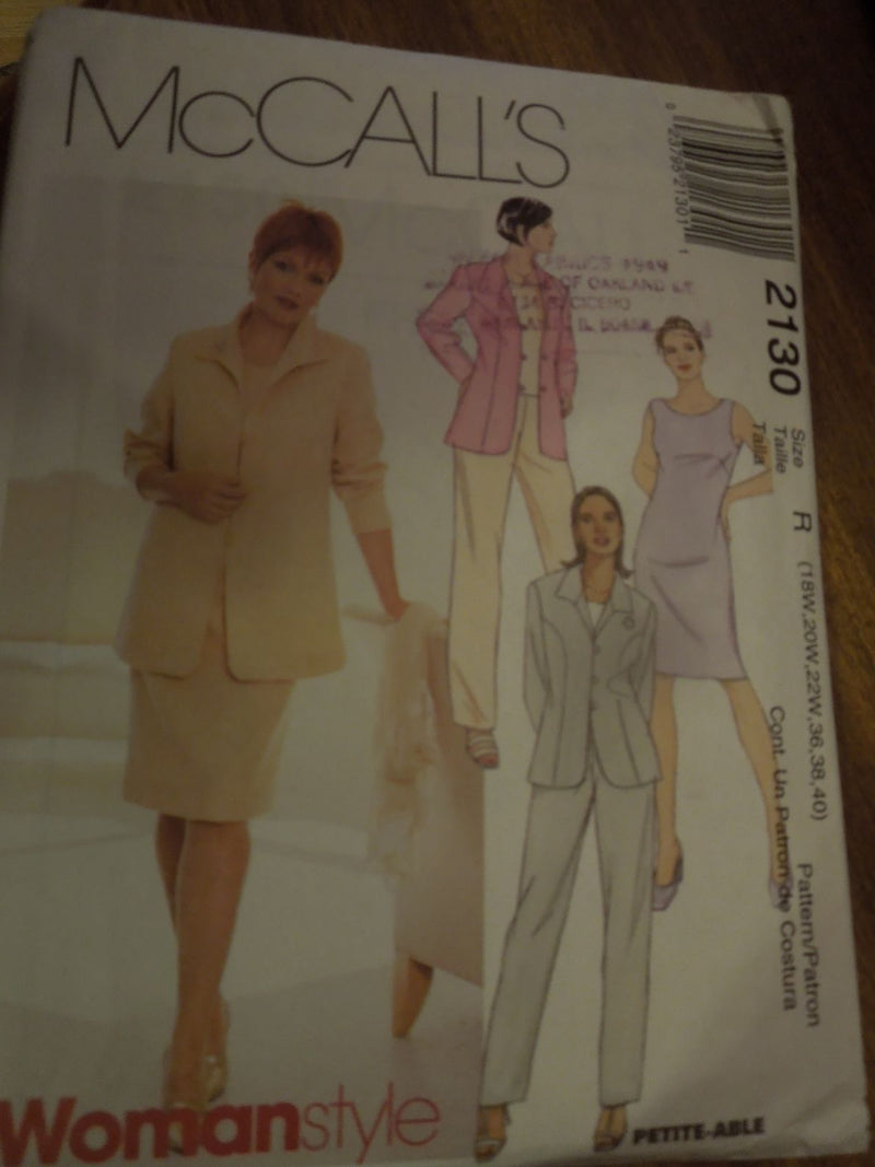 McCalls 2130, Petite, Misses, Separates, Lined Jackets, Uncut Sewing Pattern