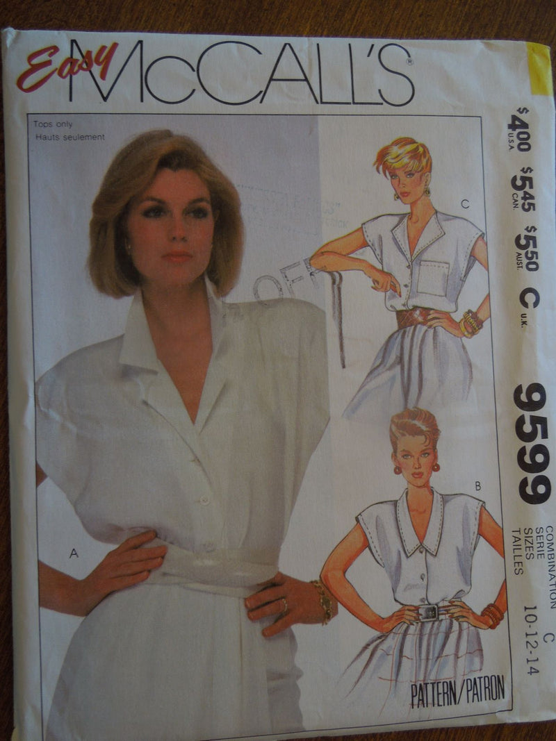 McCalls 9599, Misses, Blouses, Uncut Sewing Pattern