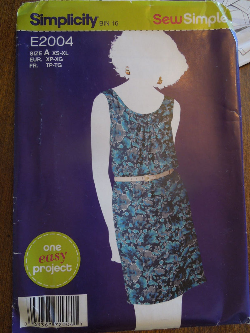 Simplicity E2004, Misses, Dress, Pullover, Sleeveless, Uncut Sewing Pattern