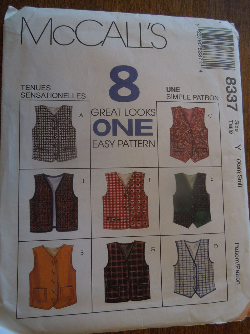 McCalls 8337, Childrens, Vests, Lined, Uncut Sewing Pattern
