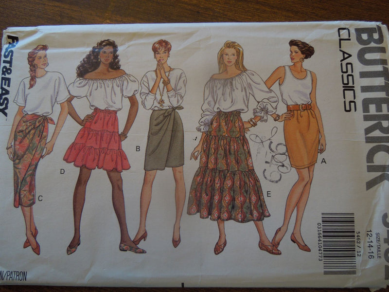 Butterick 5462, Misses, Skirts, Tiered, Wrap, Uncut Sewing Pattern