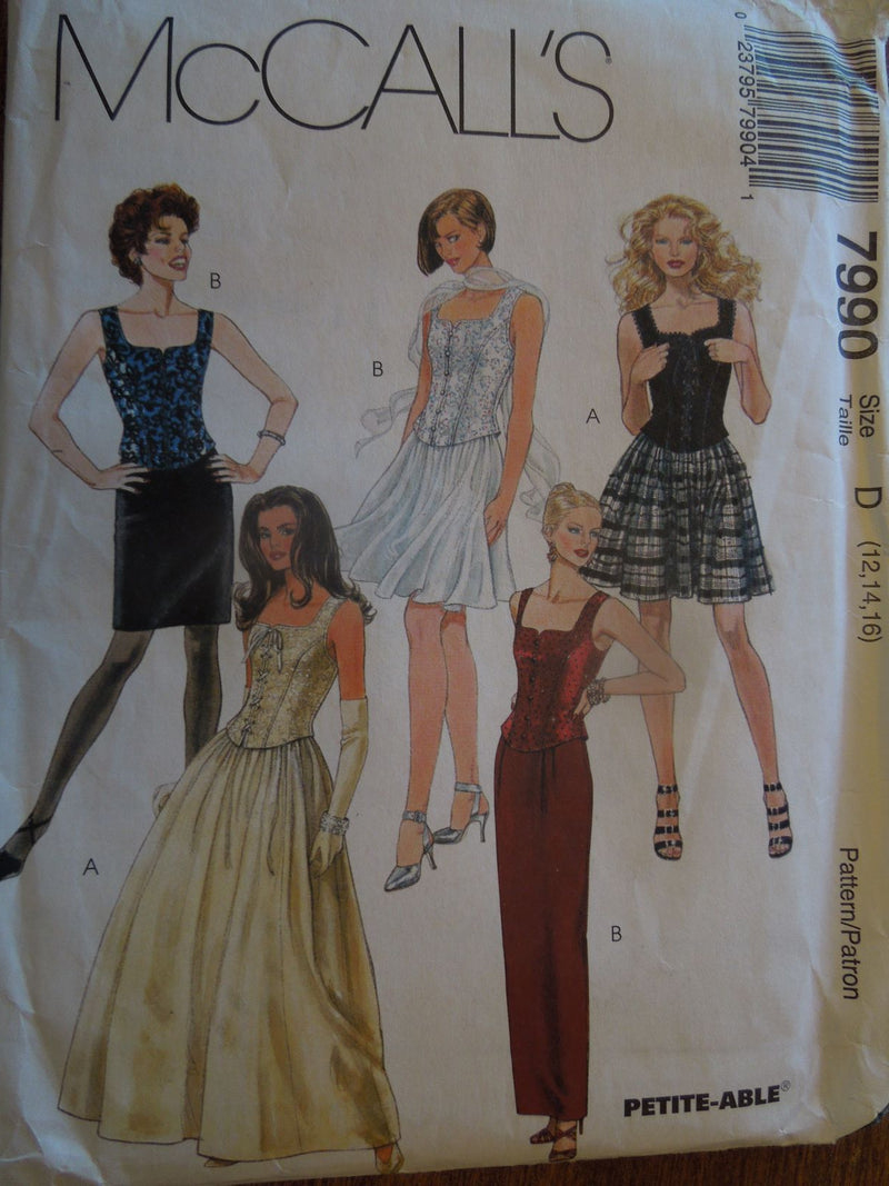 McCalls 7990, Misses, Dresses, Evening Wear, Sz Varies, Uncut Sewing Pattern