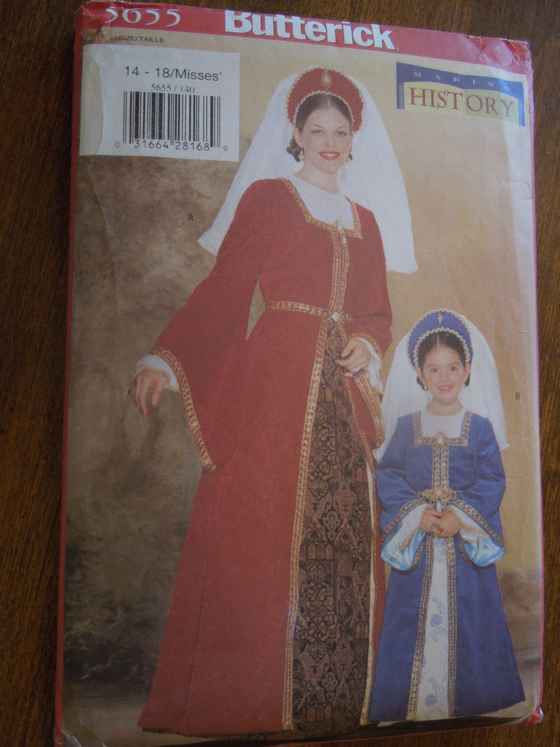 butterick 5655, Misses, Dresses, Renaissance, Historical, Uncut Sewing Pattern