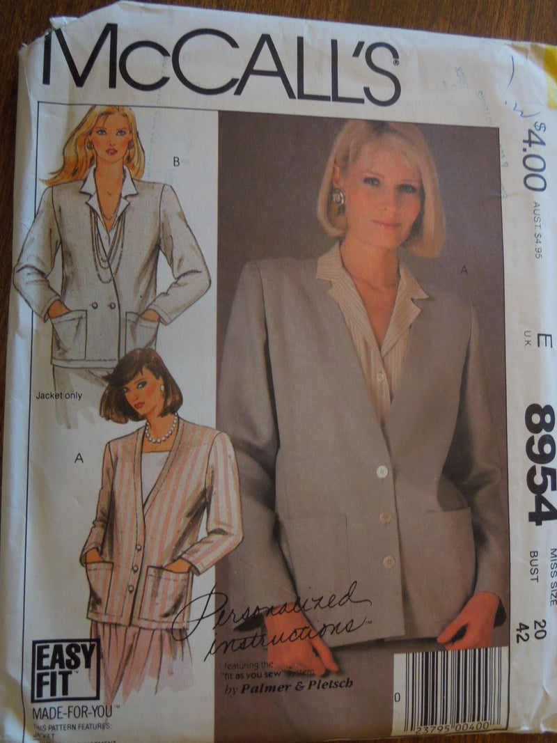 McCalls 8954, Misses, Jackets, Sz Varies, Uncut Sewing Pattern