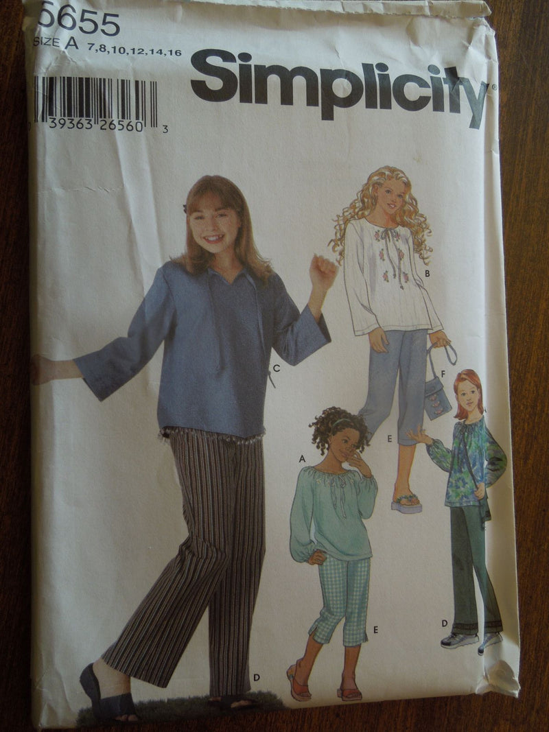 Simplicity 5655, Girls, Tops, Pants, Bag, Uncut Sewing Pattern