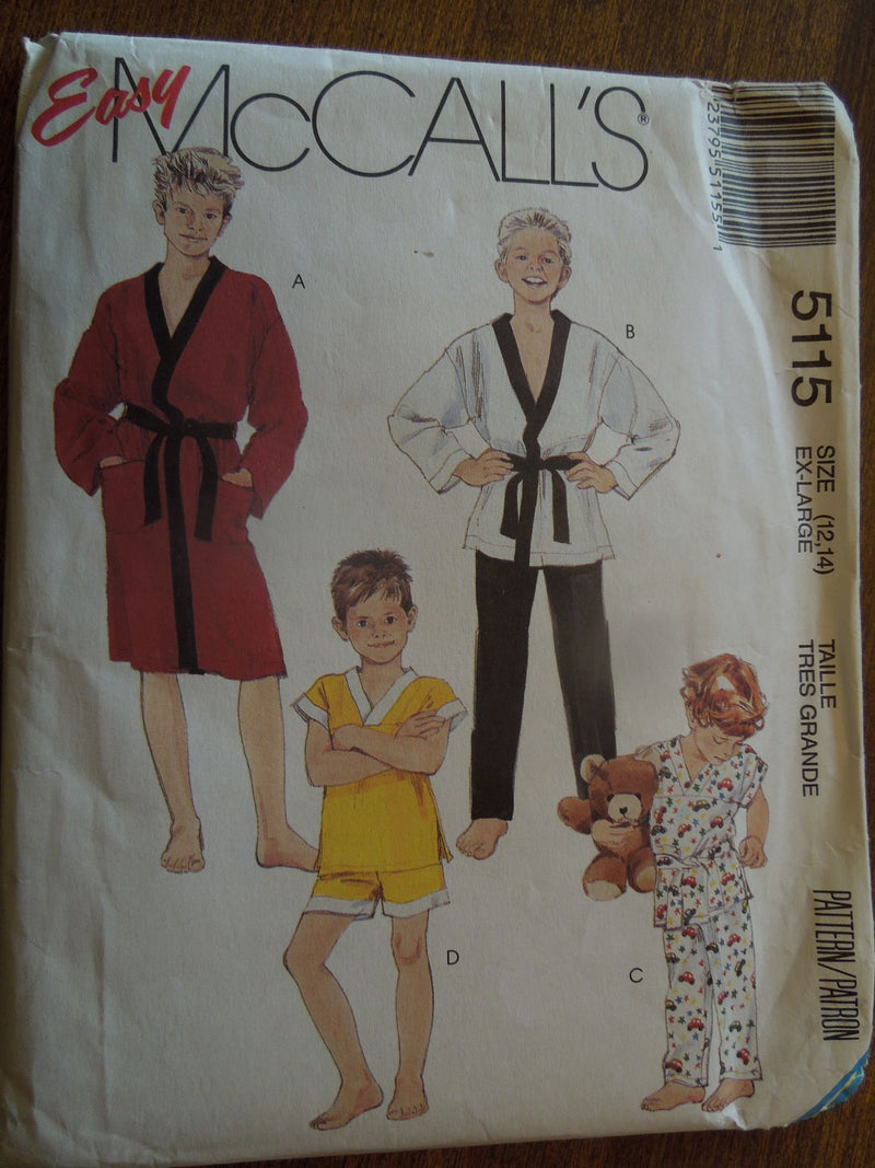McCalls 5115, Childrens, Sleepwear, Pajamas, Uncut Sewing Pattern