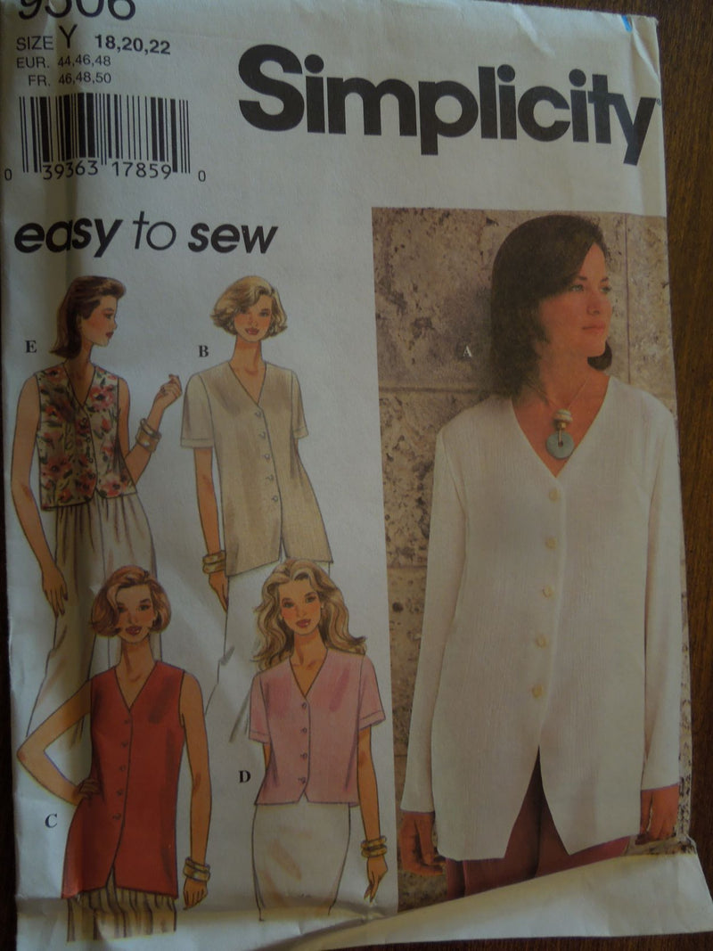 Simplicity 9506, Misses, Blouses, Sz Varies,  Uncut Sewing Pattern