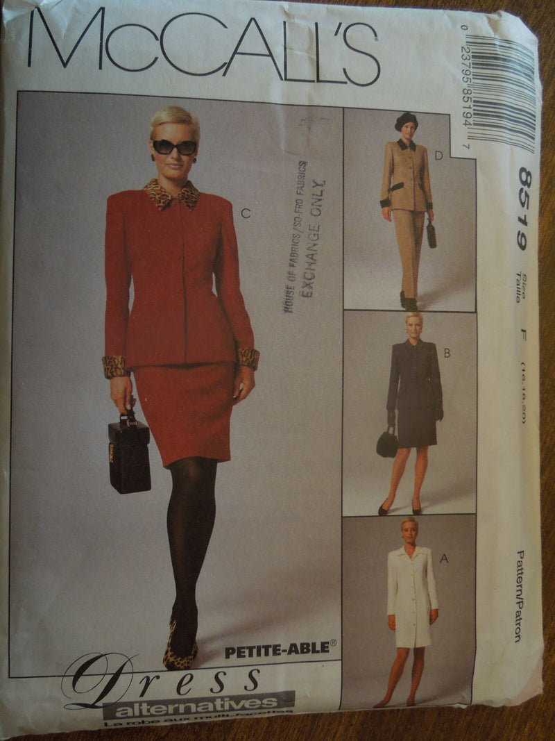McCalls 8519, Misses, Separates, Lined Jacket, Uncut Sewing Pattern