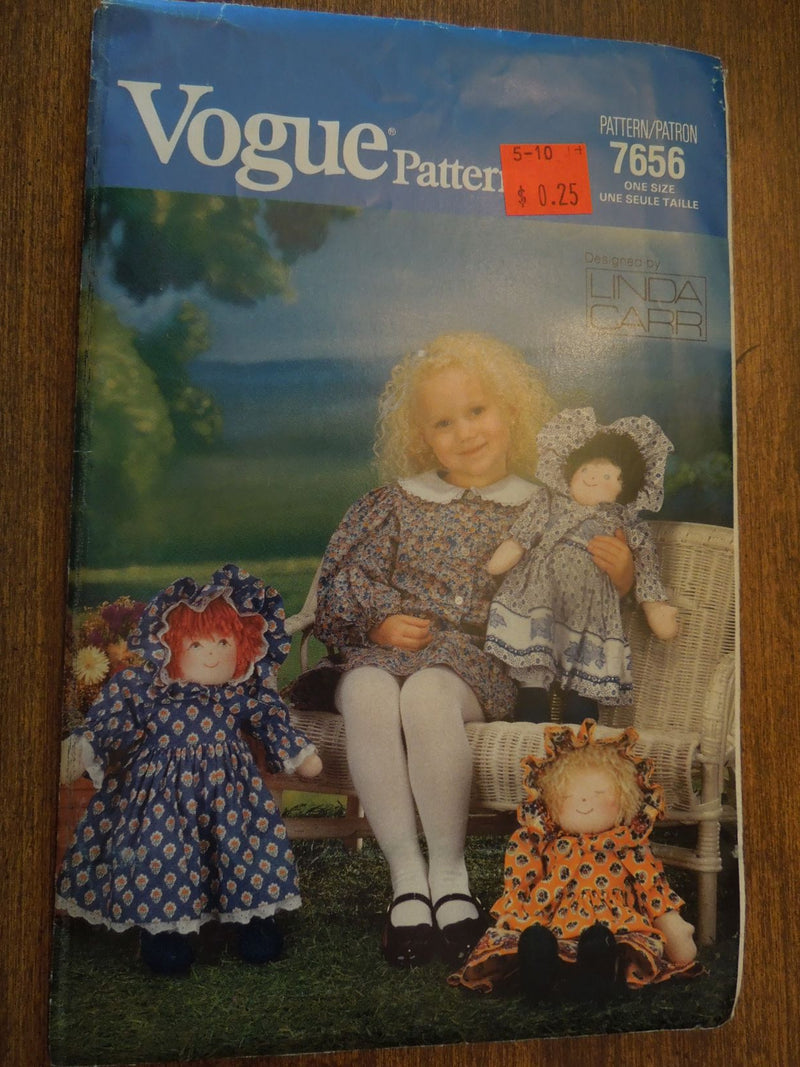 Vogue 7656, Dolls, Doll Clothing, Crafts, Uncut Sewing Pattern