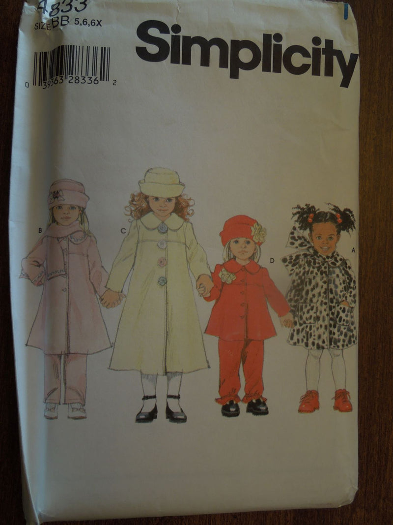 Simplicity 4833, Girls, Coats, Pants, Hat, Scarf, Uncut Sewing Pattern