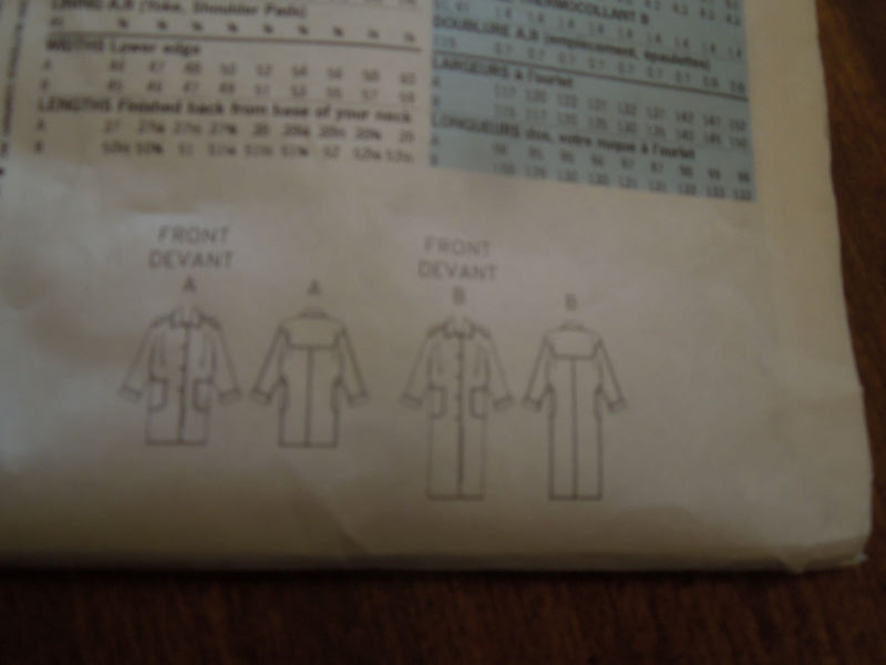 Butterick 3336, Misses Coats, A-line, Uncut Sewing Pattern, Sz Varies