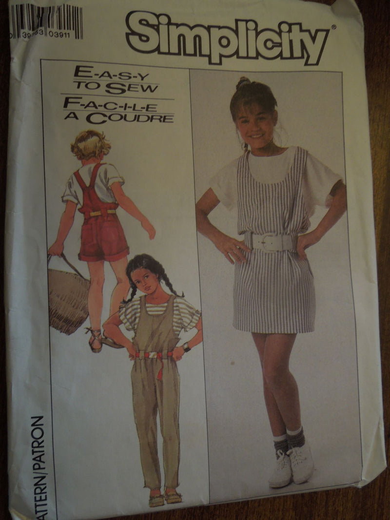 Simplicity 8521, Girls, Overalls, Jumpers, Tops, Uncut Sewing Pattern