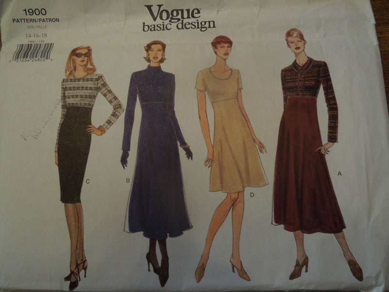 Vogue 1900, Misses Dresses, Uncut Sewing Pattern